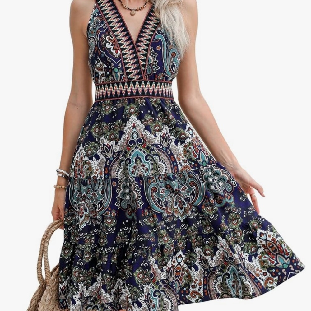 Cupshe Navy Paisley Midi Dress